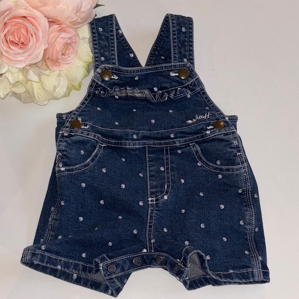 Carhart denim polka dot shortails 12 M Denim Carhart Baby Overall Shorts 12M